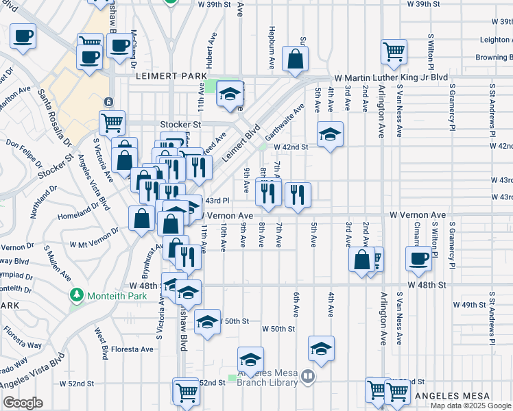 map of restaurants, bars, coffee shops, grocery stores, and more near in Los Angeles