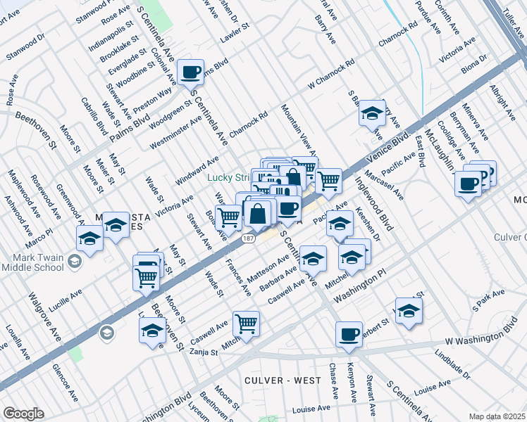 map of restaurants, bars, coffee shops, grocery stores, and more near in Los Angeles