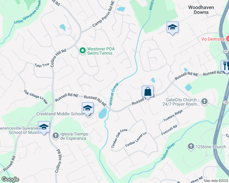 map of restaurants, bars, coffee shops, grocery stores, and more near 235 Deer Cliff Cove in Lawrenceville