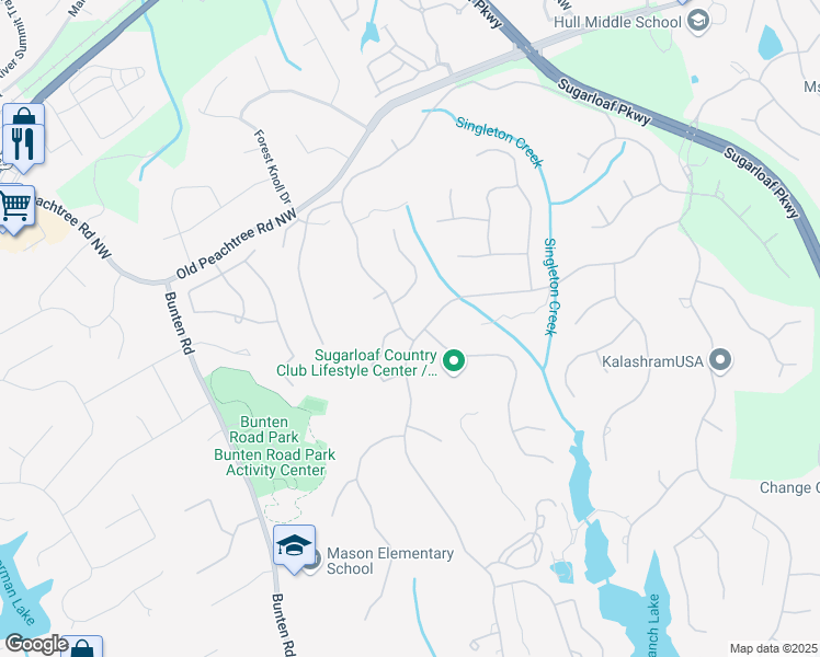 map of restaurants, bars, coffee shops, grocery stores, and more near 3700 Moye Trail in Duluth