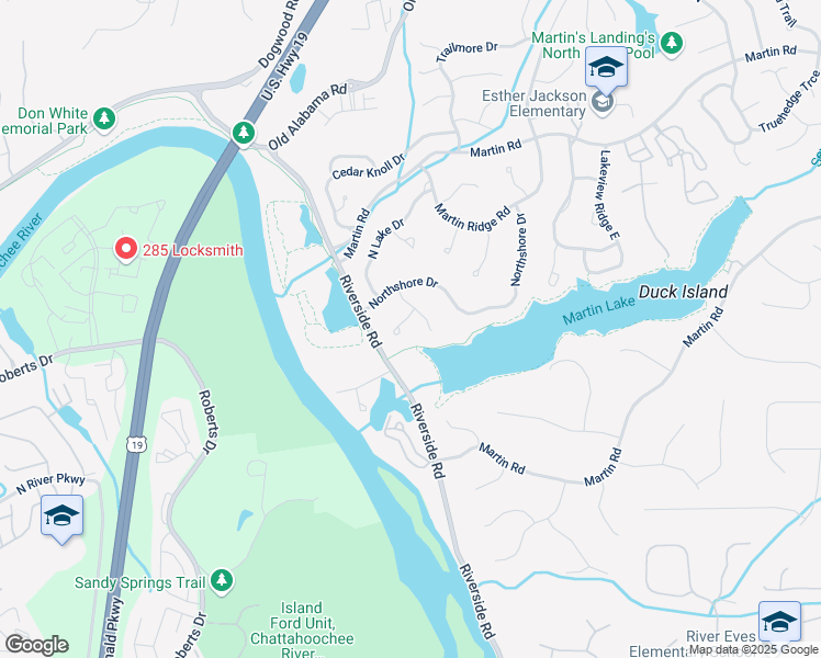 map of restaurants, bars, coffee shops, grocery stores, and more near 1025 Martins Lake Close in Roswell