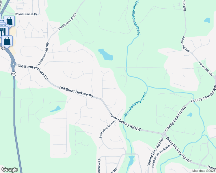 map of restaurants, bars, coffee shops, grocery stores, and more near 1952 Seymour Drive Northwest in Acworth