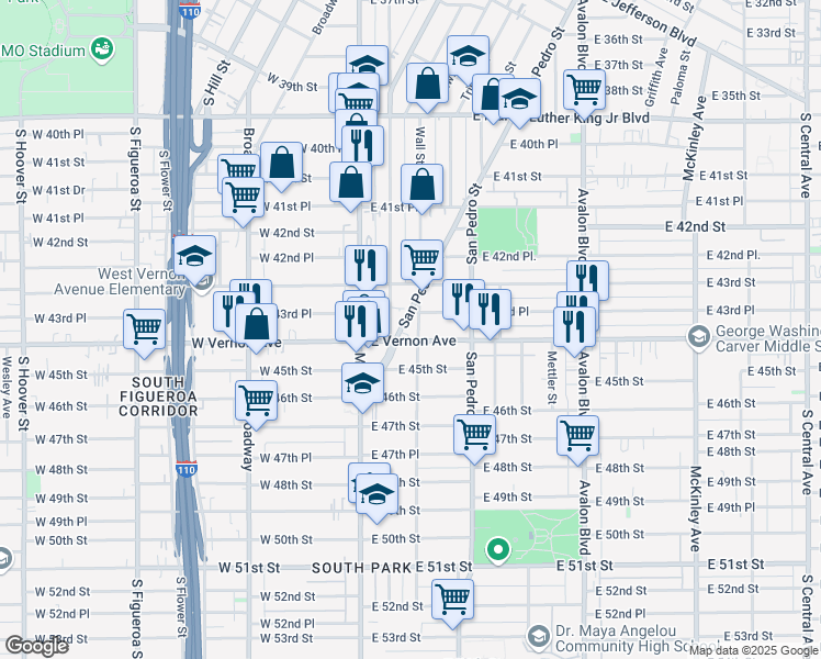 map of restaurants, bars, coffee shops, grocery stores, and more near 4411 Wall Street in Los Angeles