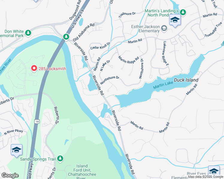 map of restaurants, bars, coffee shops, grocery stores, and more near 1025 Martins Lake Close in Roswell
