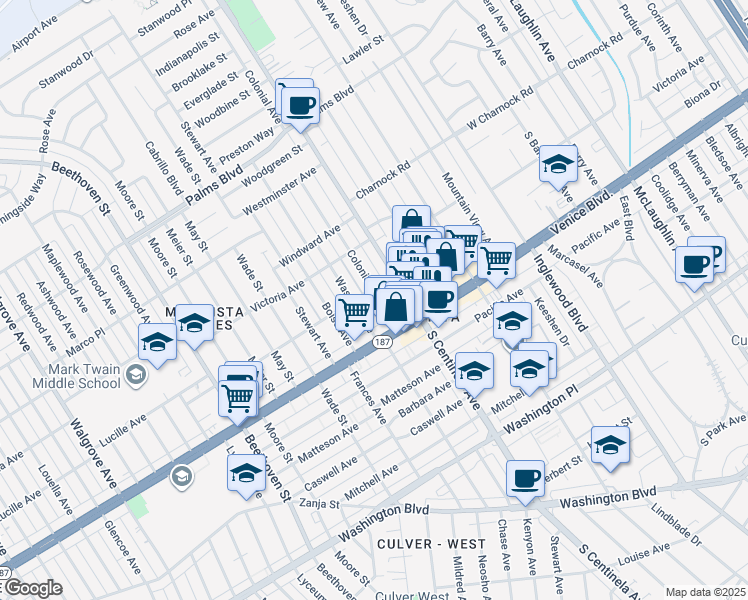 map of restaurants, bars, coffee shops, grocery stores, and more near 3765 Colonial Avenue in Los Angeles