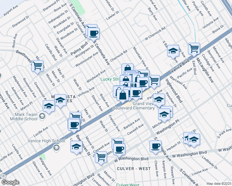 map of restaurants, bars, coffee shops, grocery stores, and more near 3765 Colonial Avenue in Los Angeles