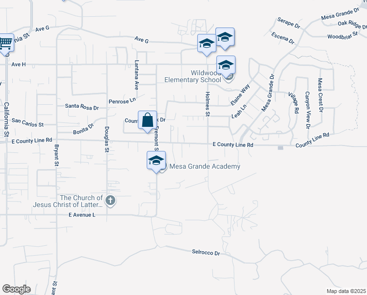 map of restaurants, bars, coffee shops, grocery stores, and more near 35794 County Line Road in Yucaipa