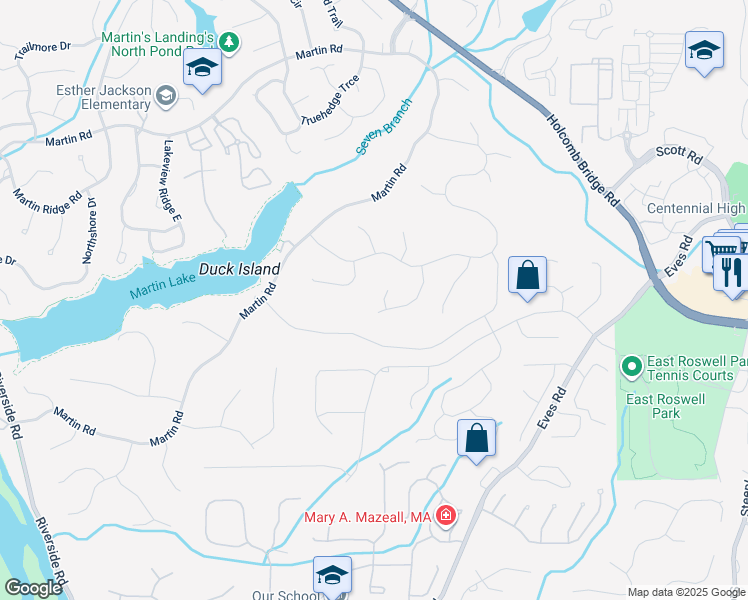 map of restaurants, bars, coffee shops, grocery stores, and more near 95 Lake Top Court in Roswell