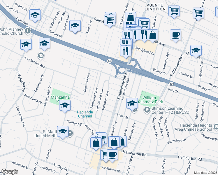 map of restaurants, bars, coffee shops, grocery stores, and more near South Galemont Avenue & Sigman Street East in Hacienda Heights