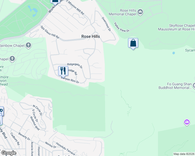 map of restaurants, bars, coffee shops, grocery stores, and more near 11835 Pocasset Drive in Whittier