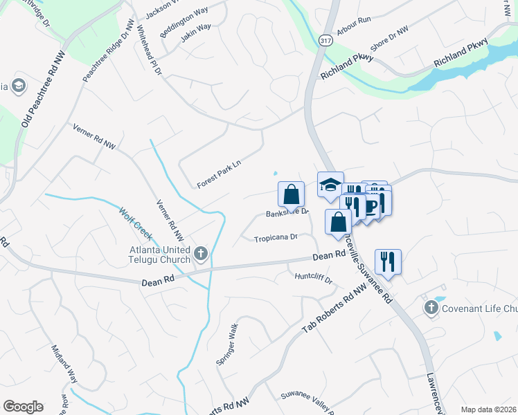 map of restaurants, bars, coffee shops, grocery stores, and more near 758 8 Point Court in Suwanee