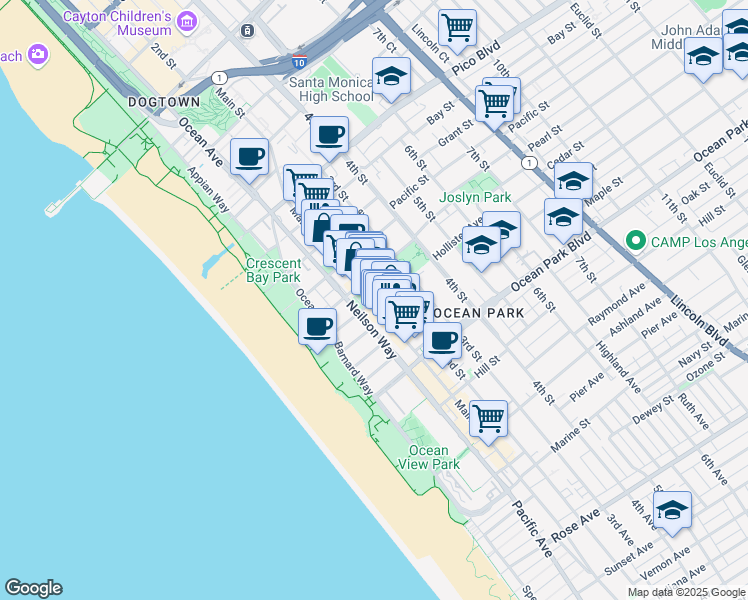 map of restaurants, bars, coffee shops, grocery stores, and more near 2219 Main Street in Santa Monica