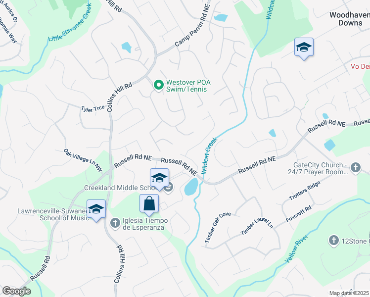 map of restaurants, bars, coffee shops, grocery stores, and more near 1660 Laurel Creek Drive in Lawrenceville