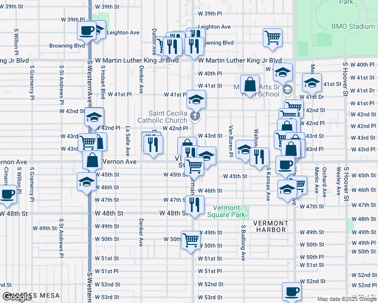 map of restaurants, bars, coffee shops, grocery stores, and more near 4287 Normandie Avenue in Los Angeles