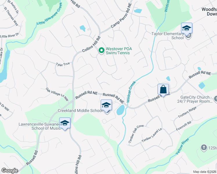 map of restaurants, bars, coffee shops, grocery stores, and more near 265 Adger Court in Lawrenceville