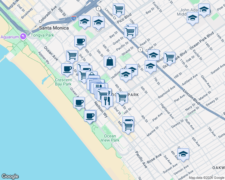 map of restaurants, bars, coffee shops, grocery stores, and more near 2411 3rd Street in Santa Monica