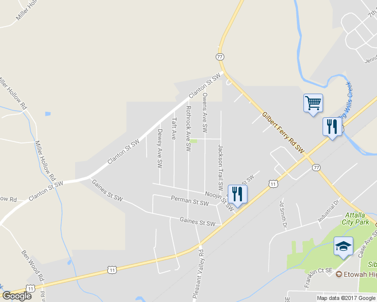 map of restaurants, bars, coffee shops, grocery stores, and more near 643 Rothrock Avenue Southwest in Attalla