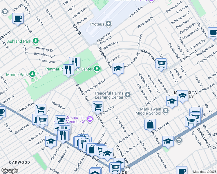 map of restaurants, bars, coffee shops, grocery stores, and more near 1339 Appleton Way in Los Angeles