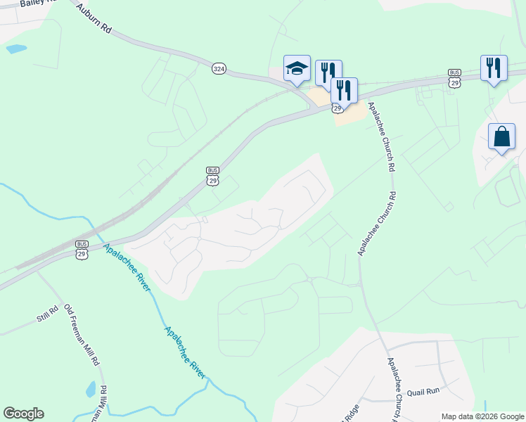map of restaurants, bars, coffee shops, grocery stores, and more near in Auburn
