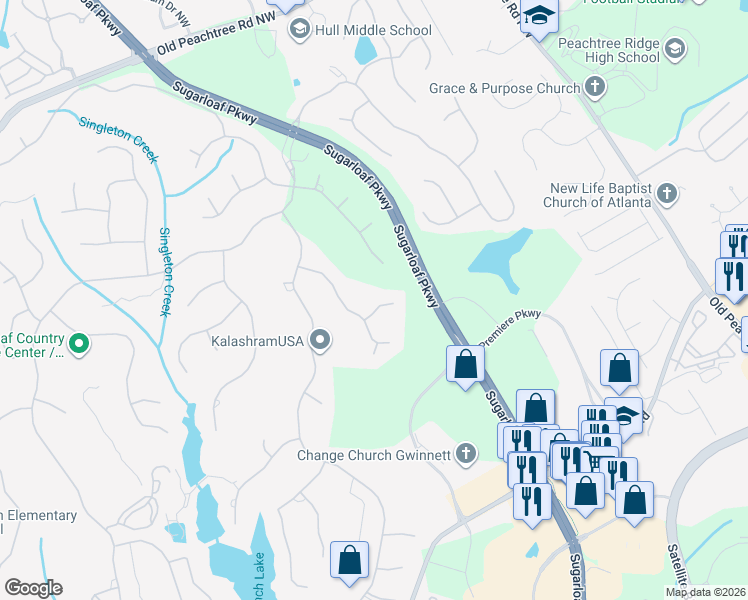 map of restaurants, bars, coffee shops, grocery stores, and more near 1737 Malvern Hill Place in Duluth