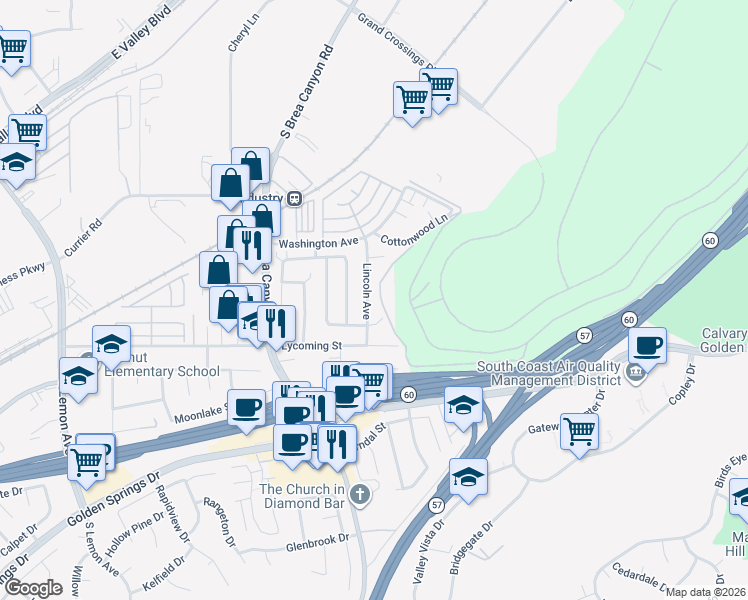 map of restaurants, bars, coffee shops, grocery stores, and more near 738 Lincoln Avenue in Walnut