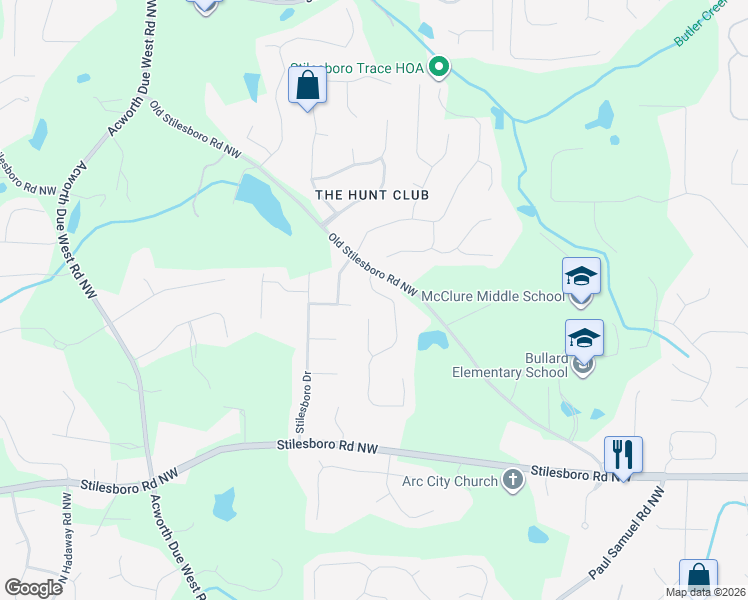 map of restaurants, bars, coffee shops, grocery stores, and more near 2114 Glenellen Drive Northwest in Kennesaw