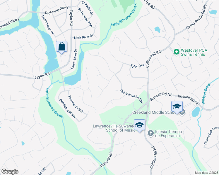 map of restaurants, bars, coffee shops, grocery stores, and more near 1931 Amber Dawn Way in Lawrenceville