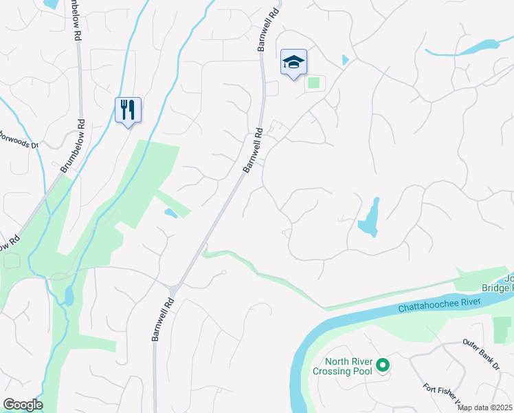 map of restaurants, bars, coffee shops, grocery stores, and more near 1015 Bedford Gardens Drive in Alpharetta