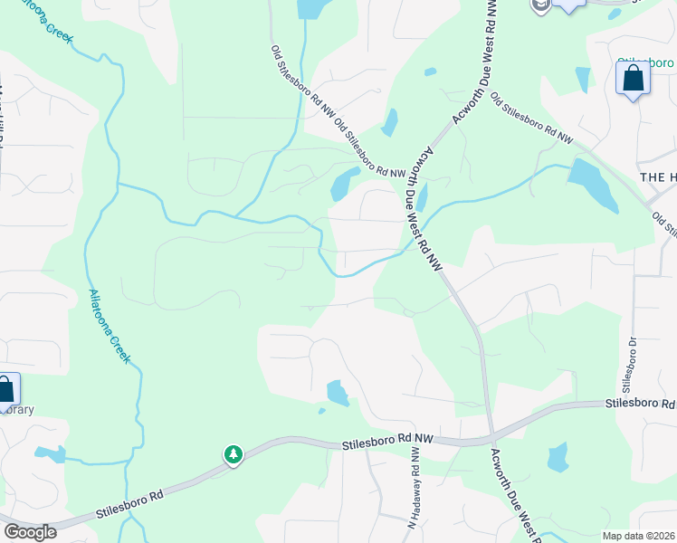 map of restaurants, bars, coffee shops, grocery stores, and more near 2055 Walnut Creek Lane in Kennesaw