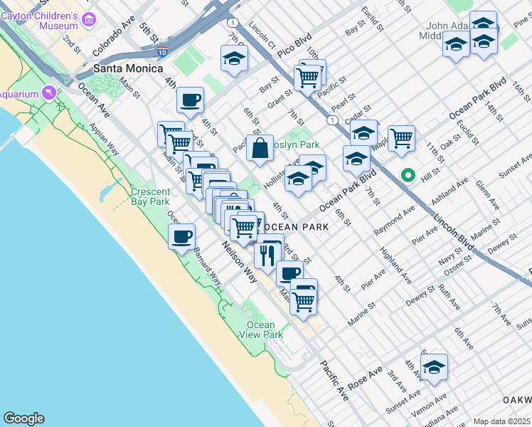 map of restaurants, bars, coffee shops, grocery stores, and more near 2411 3rd Street in Santa Monica