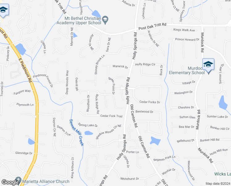 map of restaurants, bars, coffee shops, grocery stores, and more near 2226 Spear Point Drive in Marietta