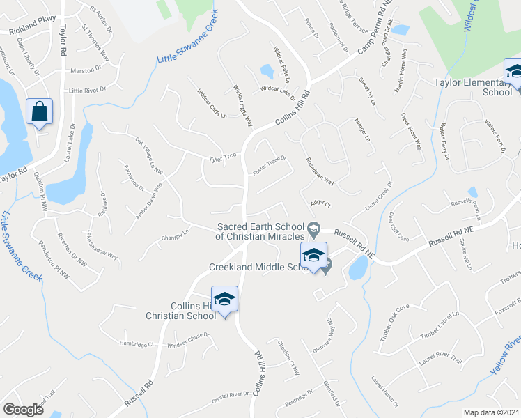 map of restaurants, bars, coffee shops, grocery stores, and more near 56 Berkten Lane Northeast in Lawrenceville