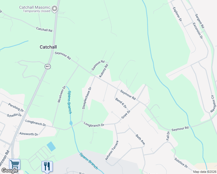 map of restaurants, bars, coffee shops, grocery stores, and more near 5050 Seymour Road in Dalzell