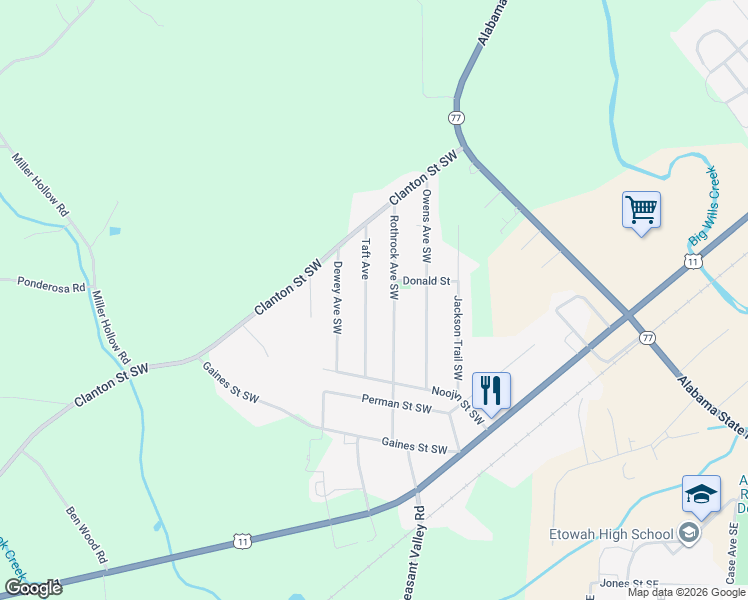 map of restaurants, bars, coffee shops, grocery stores, and more near 648 Taft Avenue in Attalla
