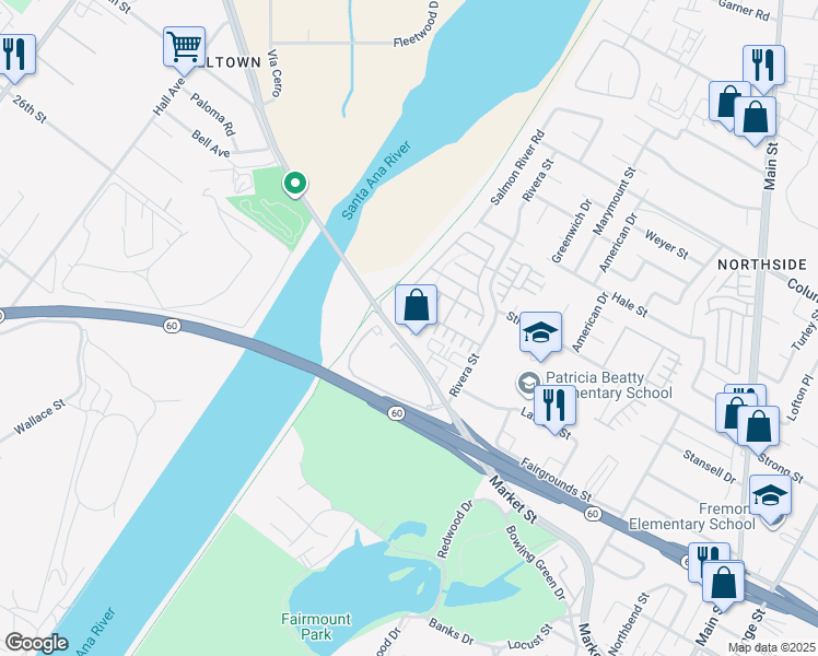 map of restaurants, bars, coffee shops, grocery stores, and more near 1914 Lobo in Riverside