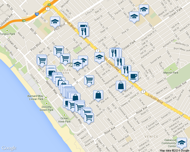 map of restaurants, bars, coffee shops, grocery stores, and more near 2613 6th Street in Santa Monica