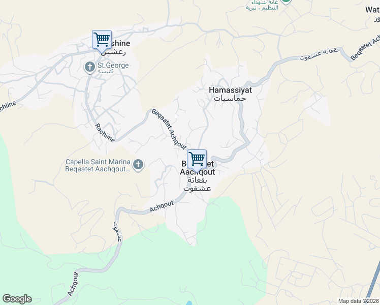 map of restaurants, bars, coffee shops, grocery stores, and more near in Beqaatet Aachqout