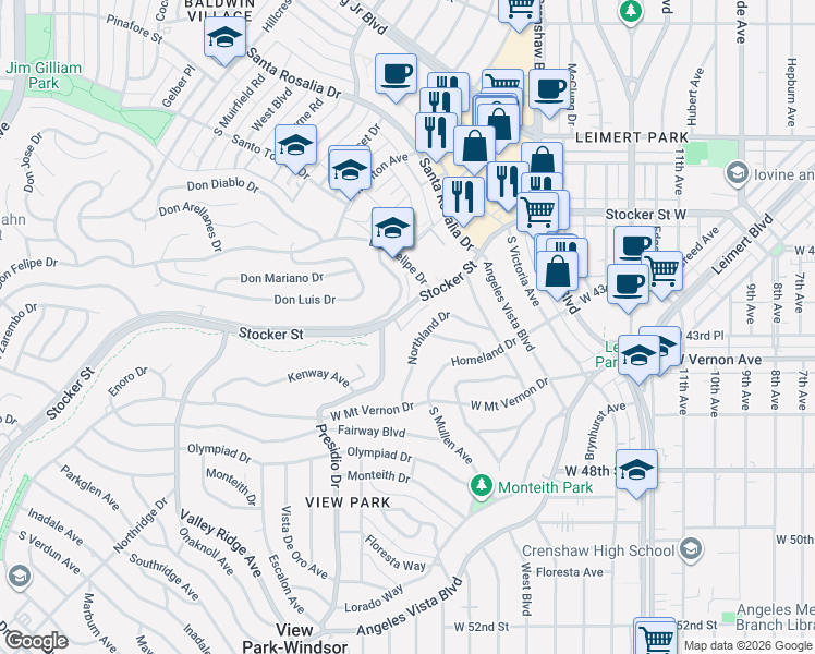 map of restaurants, bars, coffee shops, grocery stores, and more near in Los Angeles County