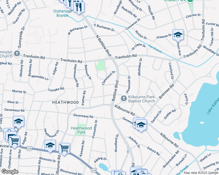map of restaurants, bars, coffee shops, grocery stores, and more near 4004 Linwood Road in Columbia