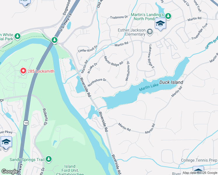 map of restaurants, bars, coffee shops, grocery stores, and more near 1140 Northshore Drive in Roswell