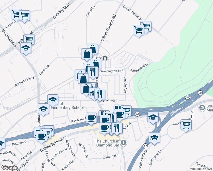 map of restaurants, bars, coffee shops, grocery stores, and more near 817 Silver Fir Road in Walnut