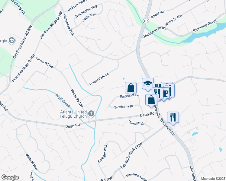 map of restaurants, bars, coffee shops, grocery stores, and more near 768 8 Point Court in Suwanee