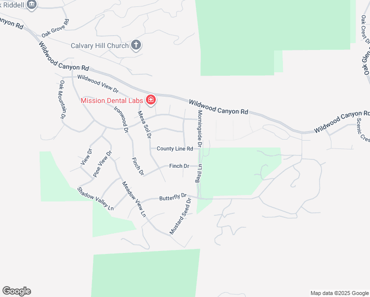 map of restaurants, bars, coffee shops, grocery stores, and more near County Line Road in Yucaipa