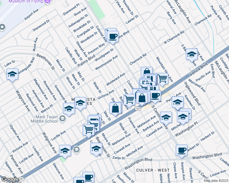 map of restaurants, bars, coffee shops, grocery stores, and more near 3705 Boise Avenue in Los Angeles