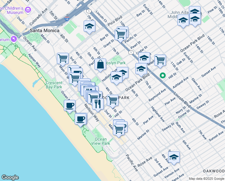 map of restaurants, bars, coffee shops, grocery stores, and more near 2434 5th Street in Santa Monica