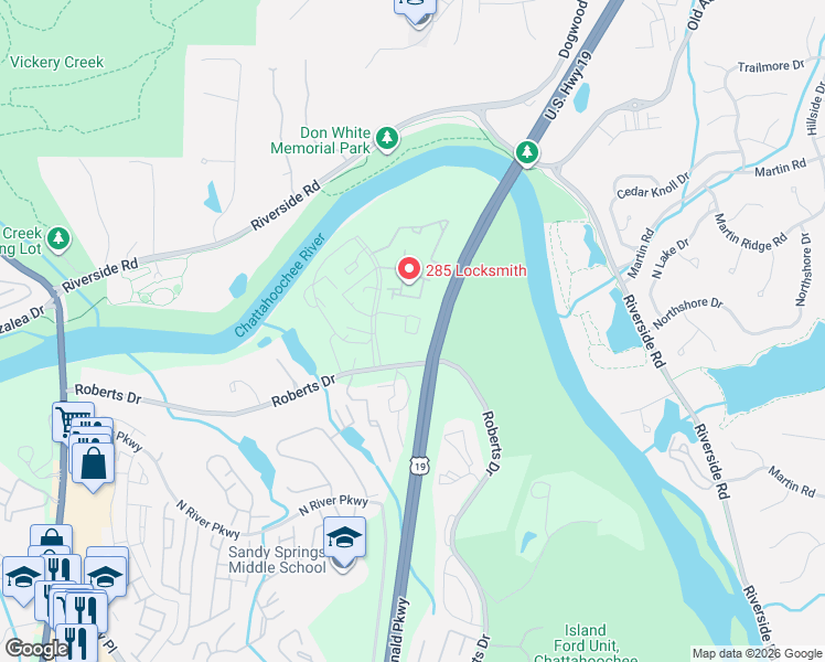 map of restaurants, bars, coffee shops, grocery stores, and more near 904 Brandywine Circle in Atlanta