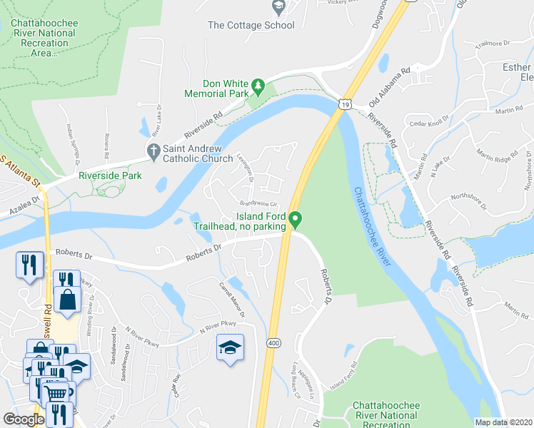 map of restaurants, bars, coffee shops, grocery stores, and more near 702 Brandywine Circle in Atlanta