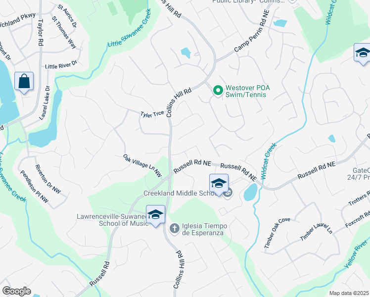 map of restaurants, bars, coffee shops, grocery stores, and more near 86 Berkten Lane Northeast in Lawrenceville