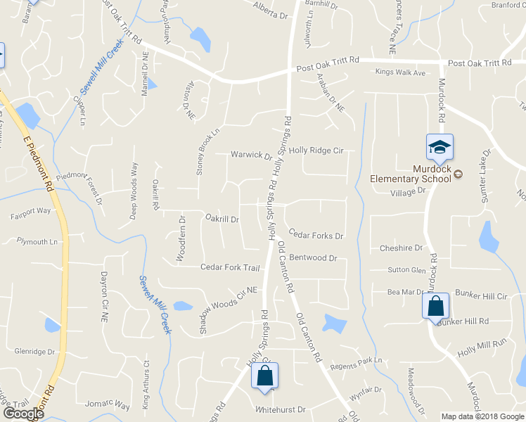 map of restaurants, bars, coffee shops, grocery stores, and more near 2658 Cedar Forks Drive in Marietta
