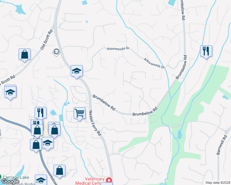 map of restaurants, bars, coffee shops, grocery stores, and more near 2985 Georgian Manor Drive in Johns Creek